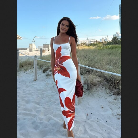 Commense White and Red Floral Maxi Dress - Picture 1 of 3